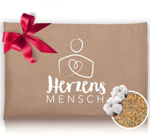 HERBALIND Körnerkissen 30x20 cm 800g Bio-Getreidekissen HERZENSMENSCH - Natürliches Wärmekissen Geschenk Made in Germany aus 100% Baumwoll-Canvas, für Mikrowelle Roggen-Weizen-Füllung, Sand (Braun)