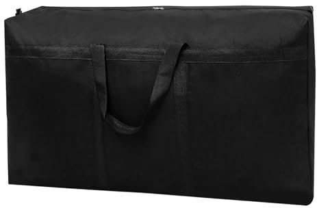 Garden Furniture Cushion Storage Bag, Heavy Duty Rip Proof 210D Oxford Fabric Waterproof storage bag, Outdoor Furniture Storage Bag with Handle and Zipper, Anti-UV, Tear-Resistant, 100x25x48cm, Black