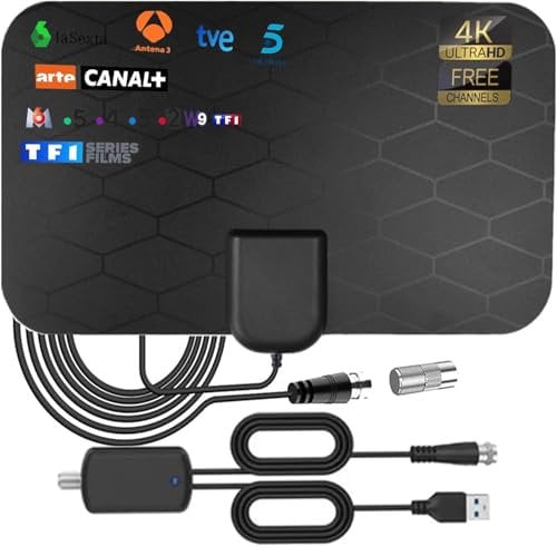 TV Antenna, 220km Autonomy Powerful TNT Antenna Indoor Signal Amplifier Booster with Coaxial Cable Support HD TV, 4K HDTV DTMB VHF UHF FM DVB-T DVB-T2