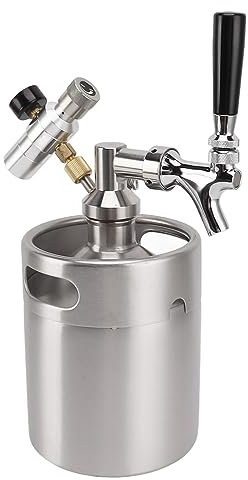 HUAOSN Mini Keg Growler, Birra Keg Growler, Dispenser per Birra Fatta in Casa da 2 Litri con Manometro 60PSI, Valvola a Beccuccio Regolabile per Un'Erogazione Uniforme