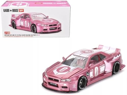 True Scale Miniaturen Modellauto Kompatibel mit Nissan Skyline GT-R (R34) Kaido Racing Factory V1 Pink 1/64 Druckguss Modellauto Kaido House KHMG128