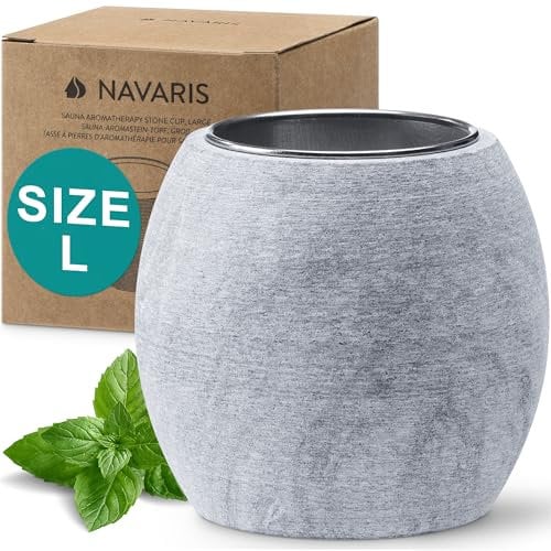 Navaris Bol pierre aromathérapie sauna - Oeuf sauna hammam 7,8 x 7,3 cm avec coupelle amovible - Accessoires infusion huile essentielle parfum spa
