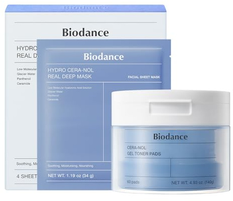 BIODANCE Cera-nol Day & Night Gel Duo: Ceramide Panthenol Mask & Gel Toner Pads Set, Korean Skincare for Moisturizing, Hydrating, Soothing, Korean Skin Care, Skin Care Routine Set