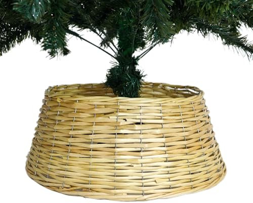 Falda de Árbol de Navidad, Natural, Mimbre, Base para Árbol de Navidad, Tamaño 32 cm Superior x 20 cm de Alto x 42 cm Inferior, Base Decorativa para Árbol, Ideal para Cubrir el Soporte del Árbol