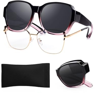 VUEECLAT Polarisierte Überzieh Sonnenbrille für Brillenträger Damen Herren Faltende UV400 Überbrille Sonnenbrille Trendy Fit over Brillen für das Fahren Reiten, Lila