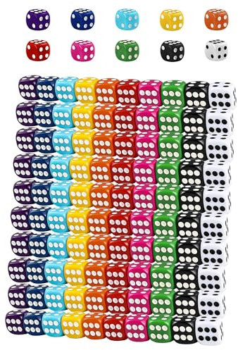 HAXIHA 100 Pezzi 6 Facce 16mm Dadi da Gioco,Colorati Dadi Impostato,Cubo a sei lati, per Giocare ai Giochi da Tavolo per Giochi e Feste or Insegnare i Matematici