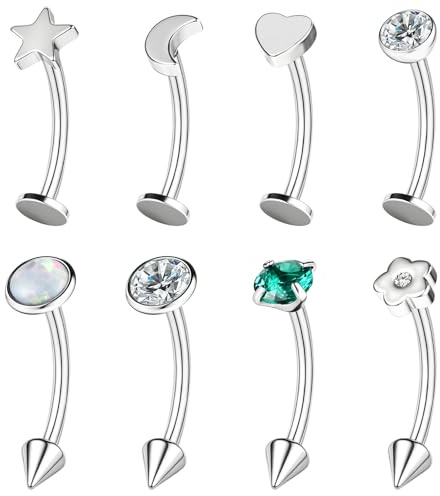 ZS 8 Stück 16G Edelstahl Spike Augenbrauenpiercing Curved Barbell, Lippenpiercing Bauchnabelpiercing Daith Rook Knorpel Piercing Für Damen Herren 8 mm 10 mm