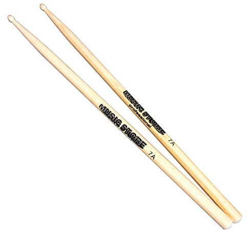 MUSIC STORE 7A Maple Drumsticks, 400mm Länge, 14mm Durchmesser, Acorn Wood Tip, Leicht, Schnelle Spielgeschwindigkeit, Weicher Ton, 30 Tage Money-back Garantie