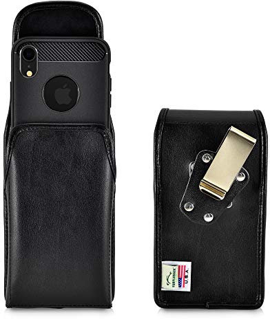 TURTLEBACK Belt Case Designed for iPhone 11 (2019) and iPhone XR (2018) Vertical Holster Black Leather Pouch with Heavy Duty Rotating Belt Clip, Made in USA