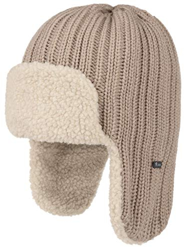 Lipodo Fliegermütze Damen/Herren - Gefütterte Lapplandmütze - One Size 55-59 cm - Strickmütze mit Wolle - Wollmütze mit Ohrenklappen - Mütze Herbst/Winter - Wintermütze beige One Size