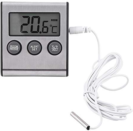 Digital Refrigerator Thermometer LCD Alarm Fridge Temperature Monitor Mini Battery Powered Freezer Room Thermometer with Max/Min Temperature Records