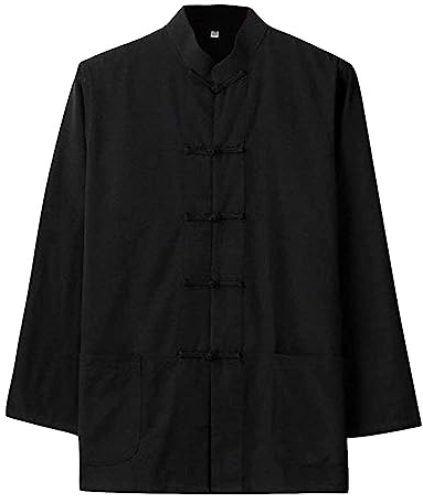 G-LIKE Chinesisches Herren Hemd Shirt - Traditionelle Kampfkunst Kung Fu Tai Chi Wushu Klassisch Tangzhuang Stil Langärmelig Jacke Training Uniform Frühling Herbst Freizeit Kleidung (Schwarz, XL)