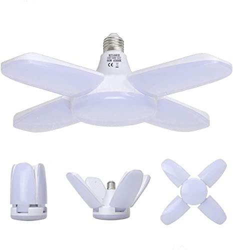 HZSANUE E27 LED Garagenleuchte 60W, Tageslicht weiß 6500K 6800Lm Verformbare Werkstattlampe, LED Deckenbeleuchtung, für Garagen, Keller, Lager(Packung mit 1)