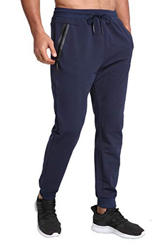JustSun Jogginghose Herren Sporthose Trainingshose Herren Lang Fitness Hosen mit Reissverschluss Taschen Blau L