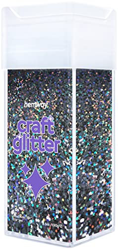 Hemway Premium Craft Glitter Shaker - Gun Metal Grey Holographic | 130g Extra Chunky Metallic Flake Sequins for Resin & Epoxy Crafts | Craft Supplies for Festival, Tumblers, Body, Face & Nail Art