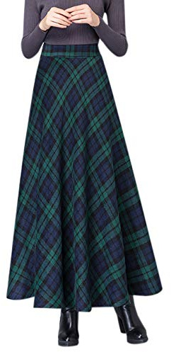 Cicilin Femmes Jupes en Laine à Carreaux Tartan Plaid Jupe Longue évasée Rétro Taille Haute A-Ligne Chaude Plissée Automne-Hiver