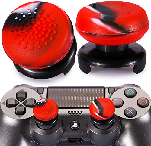 Playrealm FPS Thumbstick Grip Agarres para el Pulgar Extensor Y Textura 3D Caucho Silicona Apretón Cubrir 2 juegos para PS5 Dualsenese y PS4 Mando (Camuflaje Rojo)