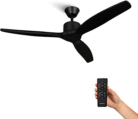 Mellerware - Ventilatore da soffitto con telecomando Brizy! | Potenza 45 W | Ultra silenzioso | 3 pale | Diametro 132 cm | 6 velocità | Timer | Nero