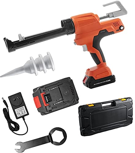VEVOR Pistolet à Cartouche 6500 N Pistolet à Mastic sans Fil Pistolet à Cartouche Mécanique 300 mL en Fer Vitesse Contrôlable pour Verres Céramiques Produits Sanitaires Appareils Électriques Toilette