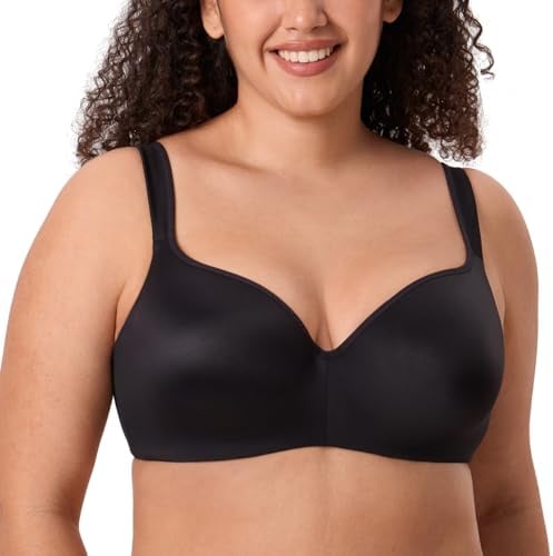 DELIMIRA Women's Balconette Bra Full Coverage Plus Size Tshirt Underwire Back Smoothing Seamless Bras Black 38H