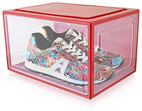 BITUXX LEX21 Schuhbox Stapelbar Aufbewahrungsbox Kunststoffbox Schuhkasten Schuhkarton Schuhorganizer bis Gr.47 (Rot, 6er Set)