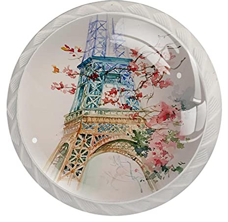 Beautiful Eiffel Tower 4Pcs Solide Küchenschrankknöpfe Runde Schubladenschrankgriffe Zug 35x28x17mm