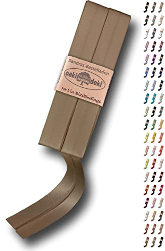 Sandras-Bastelladen Schrägband/Einfassband Satin gefalzt 2m x 20mm 942-Braun Grau