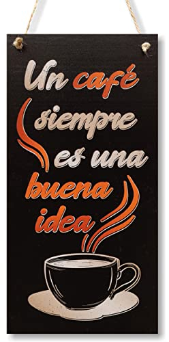 CARISPIBET Un café siempre es una buena idea carteles decorativos para el hogar, cocina, restaurante, bar estilo retro decoración de pared 30 x 15 cm