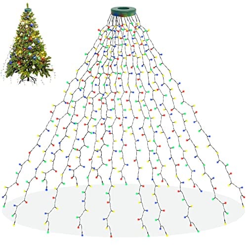 aneeway Weihnachtsbaum Lichterkette mit Ring Bunt 400LED Christbaumbeleuchtung mit 16 Stränge 2m Tannenbaum Lichterketten Weihnachtsbeleuchtung Lichternetz für 150cm-240cm Baum