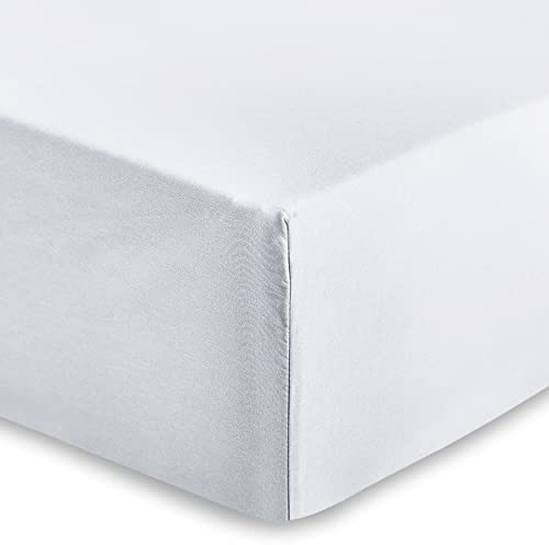 AMEHA Single Fitted Sheet 25 cm Deep Soft Brushed Microfiber Fabric Easy Care Fade Resistant Fitted Bed Sheets (White, 91 x 191 cm)