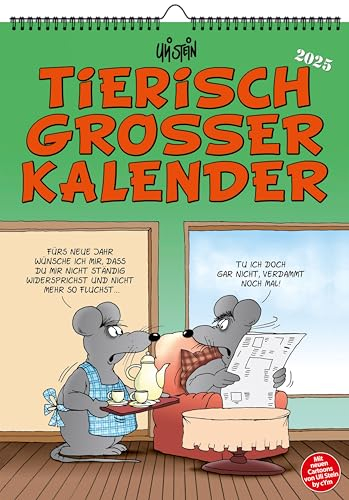 Uli Stein Kalender 2026 - Tierisch Großer Kalender - Wandkalender für 2026 - Jahreskalender 2026 mit 12 Motiven & Spiralbindung - Cartoon Kalender + 5 Postkarten Geschenk-