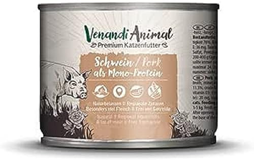 Venandi - Premium Nassfutter für Katzen - Schwein als Monoprotein, 1 x 200g 1er Pack, Getreidefrei mit Extra Viel Fleisch