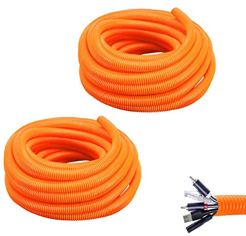 Split Loom Tubing Wire Conduit, Orange Corrugated Wire Tube Cable Protection Pipe Cable Tidy Tube for TV Cables, Electric Wire, Garden Lights (OD 15mm, 6 Meter)