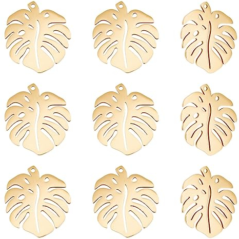 UNICRAFTALE 10 STK 24mm Goldene 201 Edelstahl Tropische Blatt Charms Flach Monstera Blätter Anhänger Tropfen Baumelnde Ohrringe Charms Metall Herbst Pflanzen Charm Für DIY Armband Schmuckherstellung