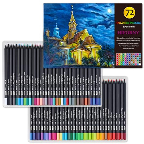 HIFORNY Premium Black Edition Buntstifte für Erwachsene zum Ausmalen - 72 Buntstifte mit glatten Pigmenten, Künstler weiche Mine, Zeichenstifte Kunstbedarf für Erwachsene Anfänger