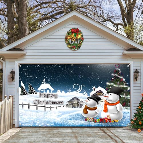 Chickwin Weihnachten Urlaub Garagentor Banner Abdeckung, Große Größe Xmas Frohe Weihnachten Stern Dekorationen für Happy New Year Outdoor Hintergrund Fotorequisiten (210x240cm,Weißer Schnee)