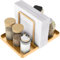 STWWO Servilletero dorado, servilletero de metal con Caddy para salero y pimentero, dispensador de servilletas para mesa, accesorios de cocina, servilletas, soporte para decorar, actualización de 14cm