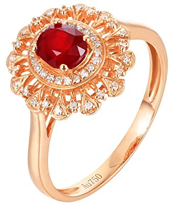Epinki Echtgold Schmuck Eheringe Rose Gold 18K Frauen, 2.4ct Labor Erstellt Rubin Oval Solitärring Rot Blumen Eheringe Rotgold Au750 mit Moissanit, Gr.51 (16.2)