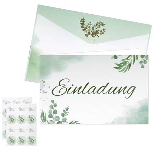 BRISKORE 15 Eukalyptus Einladungskarten mit Umschläge & Aufkleber für Hochzeit Geburtstag Taufe Einladung Konfirmation Hochzeitseinladungskarten Hochzeitseinladung Konfirmationskarten Einladungen