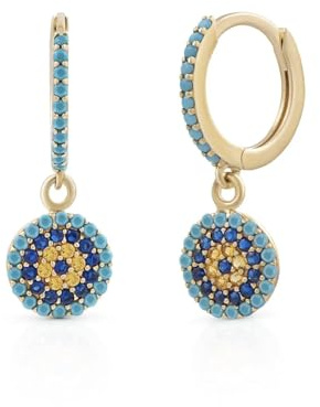 SuzanGold® Evil Eye Huggies | Echtgold Ohrringe mit Schutzsymbol & blauen Akzenten | Handgefertigt & nachhaltig | Stilvolles Accessoire für Glück & Schutz