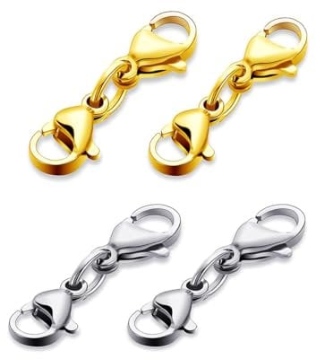 Silver Double Lobster Clasp Extender - 4pcs Jewelry Lobster Clasp - Gold Double Necklace Extension Clasp,Lobster Claw Clasps for DIY Jewelry Making,Mini Bracelet Clasps Replacement Lanyard Snap Hook