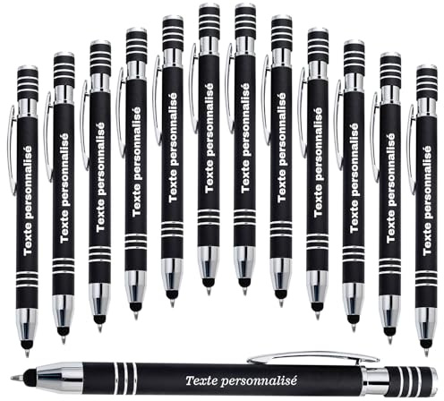 LINMQIU Stylo à bille personnalisé avec stylet - Stylo à nom gravé en métal personnalisé à encre noire avec message, nom de l'entreprise Coordonnées - 24Pièces