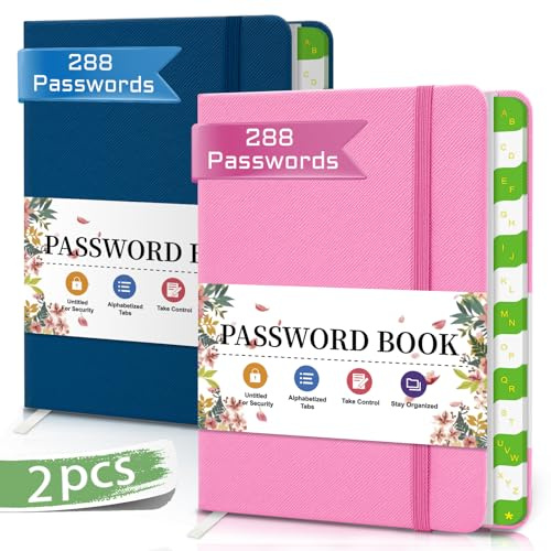 Livre de mots de passe avec onglets alphabétiques, livre de mots de passe Internet pour les connexions à des sites Web, couverture rigide, n'oubliez jamais votre mot de passe, bleu foncé et rose