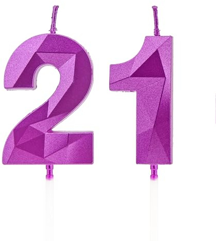 21th Birthday Candles, Purple Number Candles Birthday Decoration, Happy Birthday Cake Toppers, for Birthday Parties Weddings Company Anniversaries (Purple, 21)