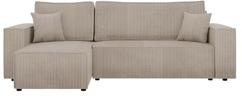 Mirjan24 Ecksofa Kobaro Cord Sofa Eckcouch Couch mit Schlaffunktion und Bettkasten Ottomane Universal, L-Form Couch Schlafsofa Bettsofa Farbauswahl (Poso 02)