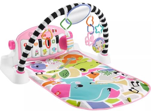Fisher-Price Glow & Grow Kick and Play Gym – Tapis de Jeu Rose pour bébé avec 4 façons de Jouer, Apprentissage des étapes intelligentes, 10 Jouets reliables et Piano Amovible pour Nouveau-né et Plus
