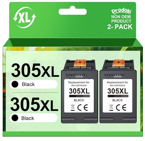 Prodoki 305 XL Schwarz Ersatz für HP 305 XL Schwarz für Tintenpatrone 305XL Schwarz für HP DeskJet 2820E 2810E 2720E 2720 2700E 2710E 2721E 2723E 4220E 4120E Envy 6000 6020E 60320E E (2-Pack) )