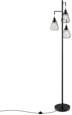 HOMASIS 168cm Stehlampe, modern Stehleuchte mit 3 Lampenschirmen, Industriell Standleuchte E27 mit stabilem Sockel & Fußschalter, Standlampe Metall, Leselampe für Wohnzimmer Schlafzimmer, Schwarz (B)