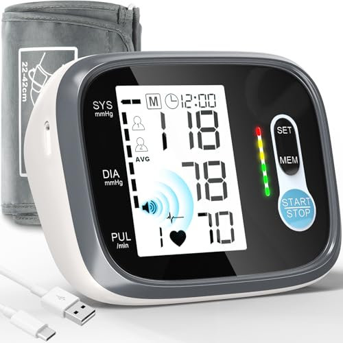 ESYCOOM Blood Pressure Monitors Large Cuff - Blood Pressure Machines for Home Use Upper Arm BP Machine UK Approved, Heart Rate Detection Backlight Display Voice Broadcast Cuff 22-42cm
