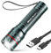 GEARLITE Lampe de poche LED rechargeable, 2000 lumens, pour enfant, avec 3 modes, mini lampe de poche zoomable avec longue durée de vie, étanche IP65, pour camping, pêche, urgence, extérieur, gris